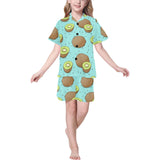 Kiwi blue background Kids' Boys' Girls' V-Neck Short Pajama Set