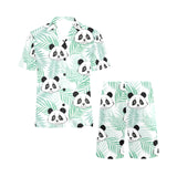 Panda pattern tropical leaves background Men's V-Neck Short Pajama Set