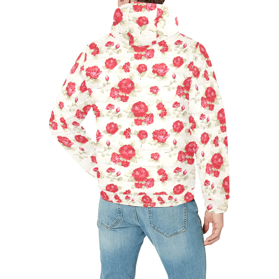 Rose Pattern Print Design 01 Men's Padded Hooded Jacket
