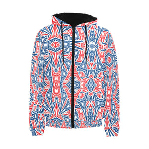 Blue Red Eiffel Tower Pattern Print Design 02 Men's Padded Hooded Jacket
