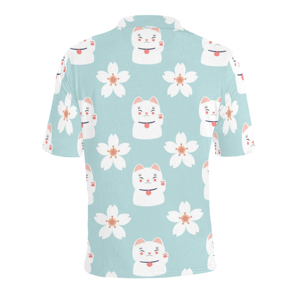 Maneki neko cat sakura Men's All Over Print Polo Shirt