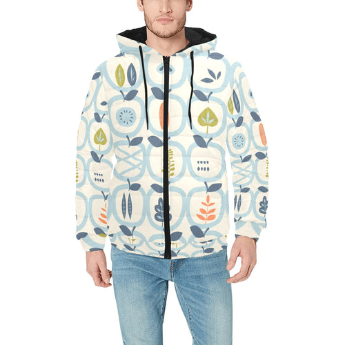 apples leaves pattern Men's Padded Hooded Jacket