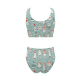 Cute snowman pattern Chest Bowknot High Waisted Bikini Swimsuit