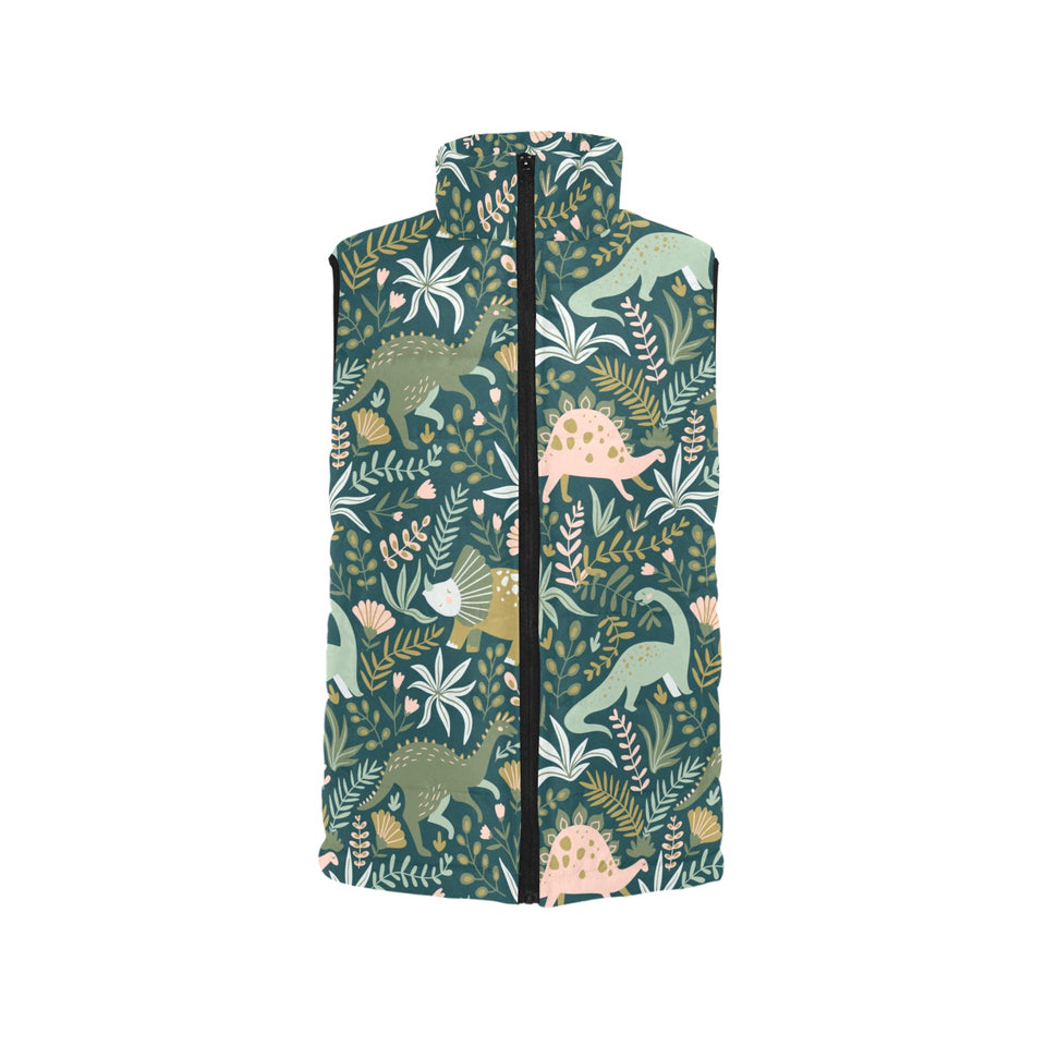 dinosaurs tropical leaves flower pattern Women's Padded Vest