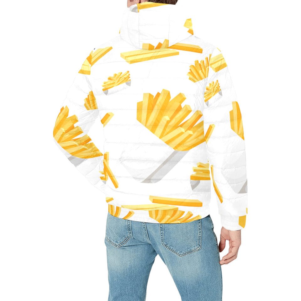French fries white paper box pattern Men's Padded Hooded Jacket