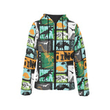 dinosaurs print pattern Women's Padded Hooded Jacket