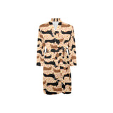 Dachshund floral background Men's Long Sleeve Belted Night Robe