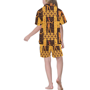 Egypt Hieroglyphics Pattern Print Design 05 Kids' Boys' Girls' V-Neck Short Pajama Set