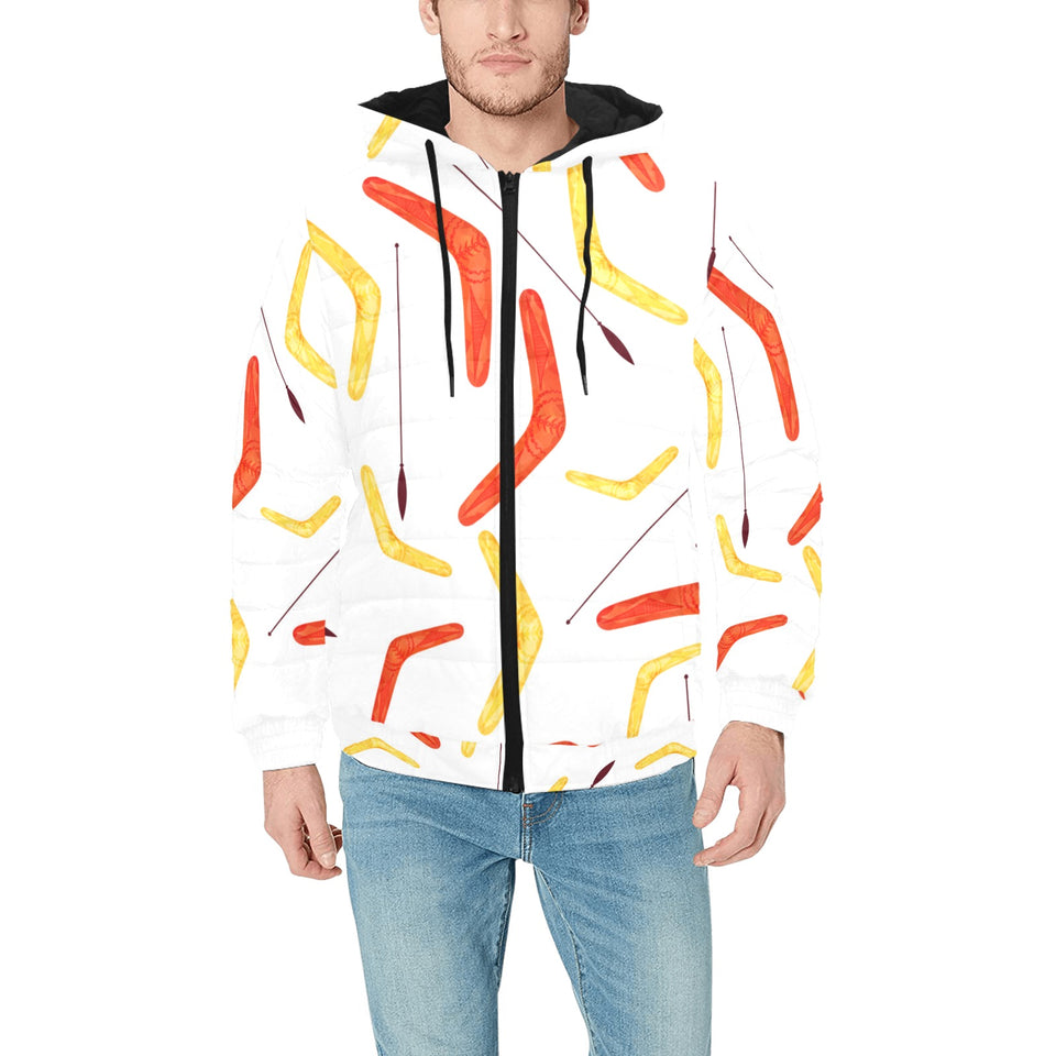 Waterclor boomerang Australian aboriginal ornament Men's Padded Hooded Jacket