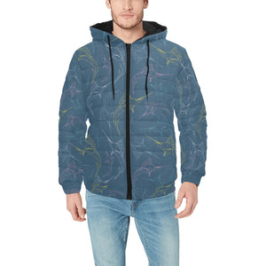 Swordfish Pattern Print Design 02 Men's Padded Hooded Jacket