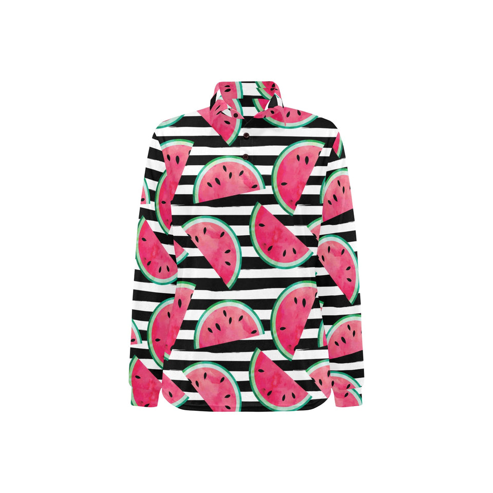 Watercolor paint textured watermelon pieces Women's Long Sleeve Polo Shirt
