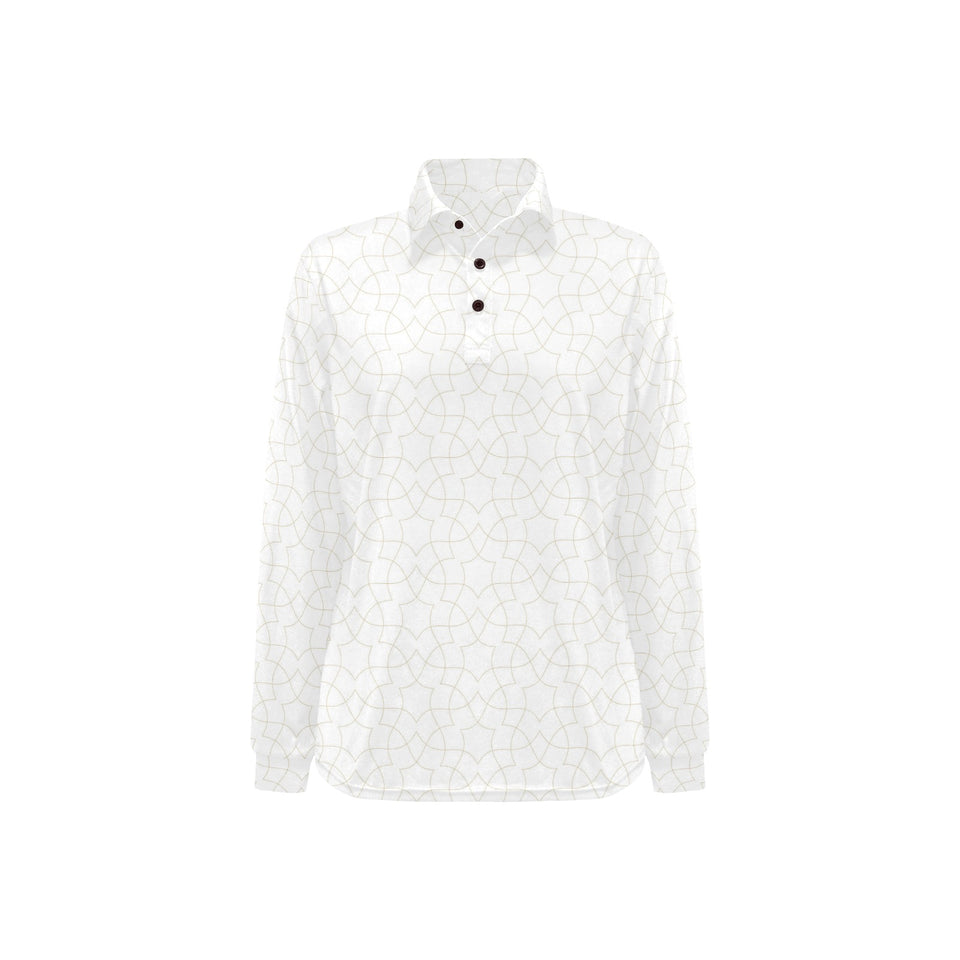 arabic white pattern Women's Long Sleeve Polo Shirt