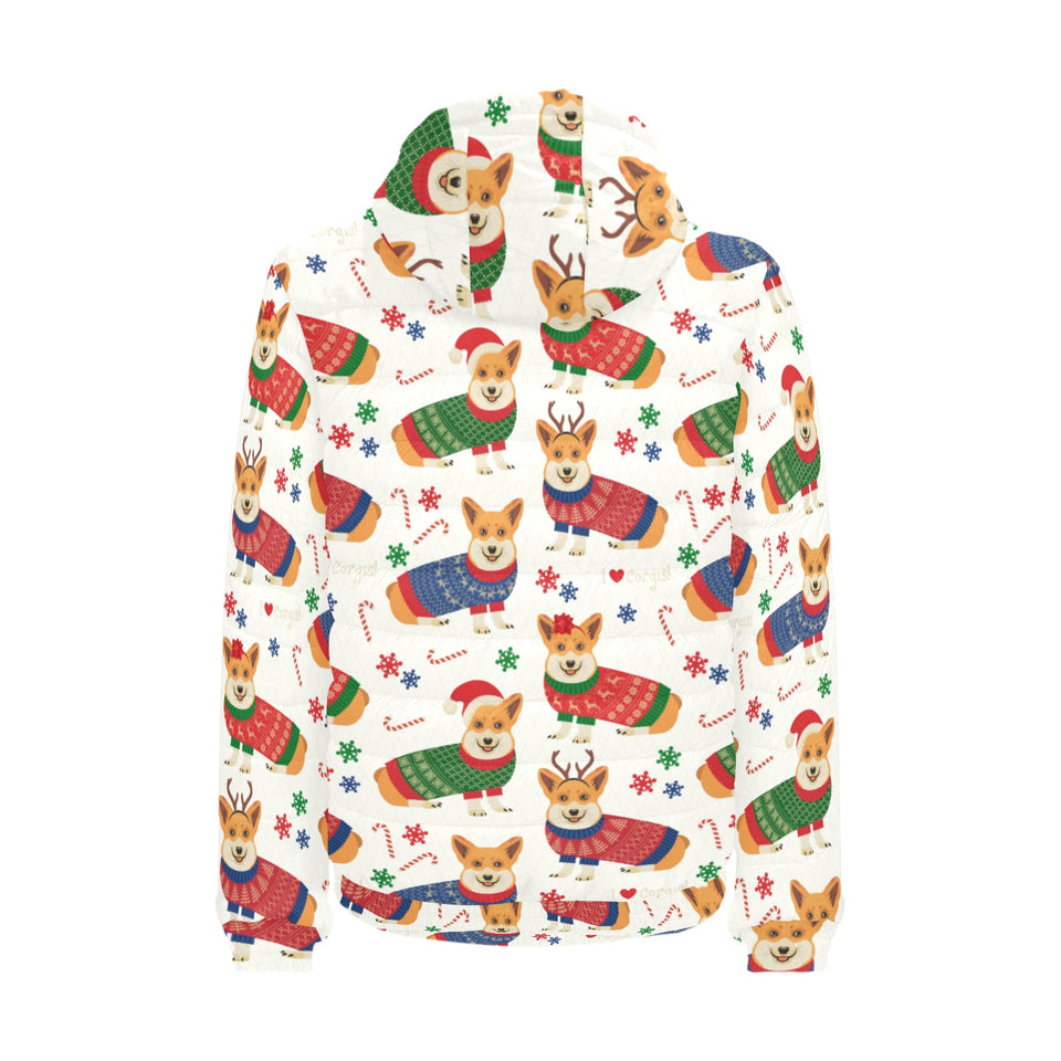 Corgi Christmas Pattern Men's Padded Hooded Jacket