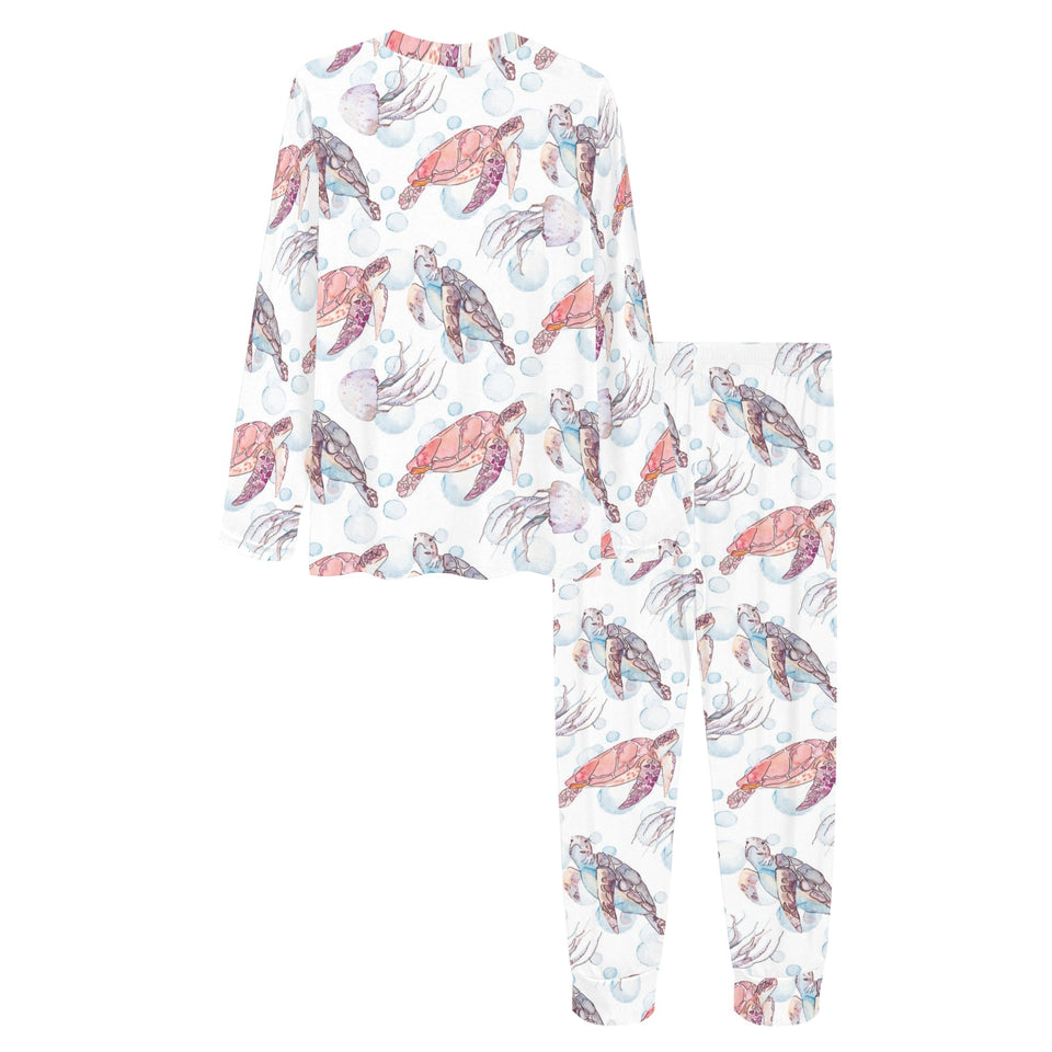 Watercolor sea turtle jellyfish pattern Women's All Over Print Pajama Set