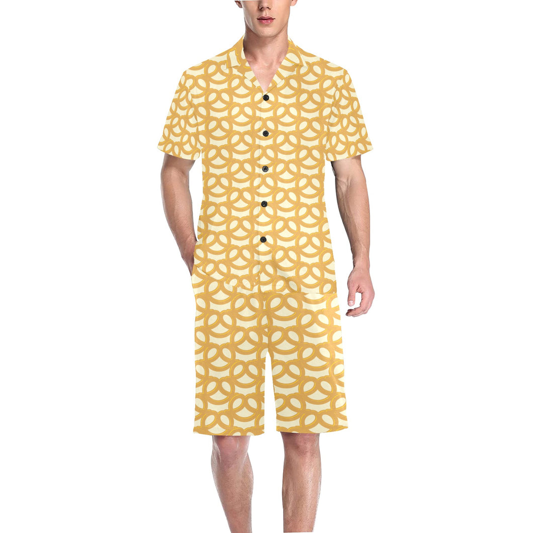 Pretzels Pattern Print Design 01 Men's V-Neck Short Pajama Set