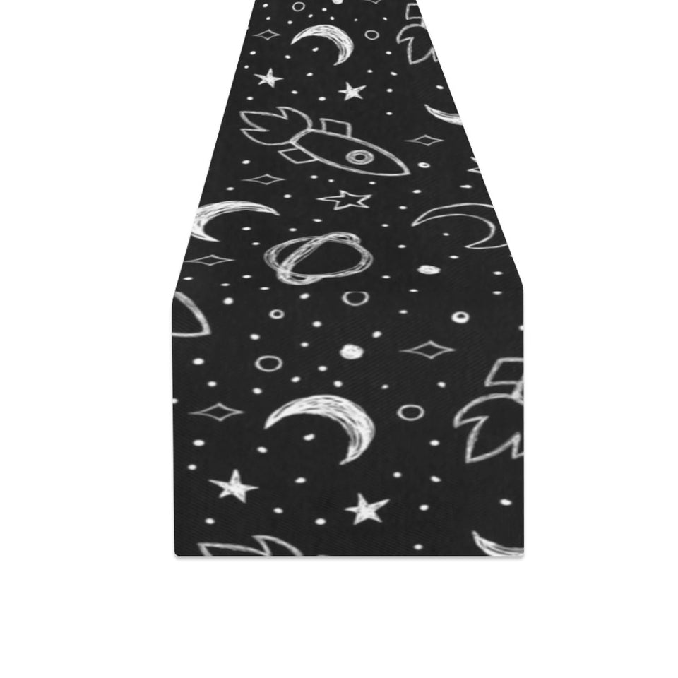 Hand drawn space rocket star planet Table Runner