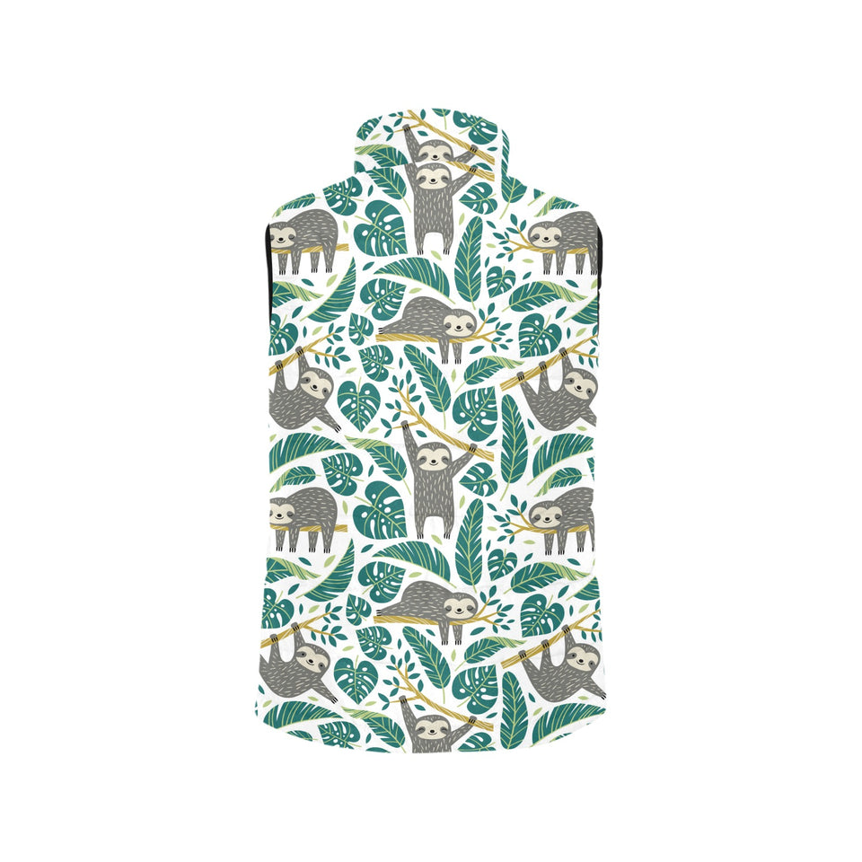 Cute sloths tropical palm leaves white background Women's Padded Vest