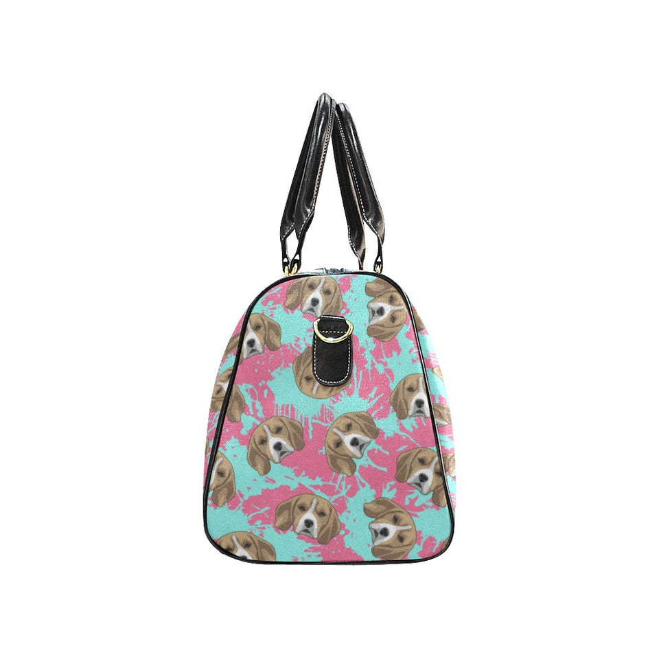 Beagle muzzles turquoise paint splashes pink patte Travel Bag