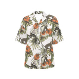 Monkey red hibiscus flower palm leaves floral patt Women's All Over Print Hawaiian Shirt