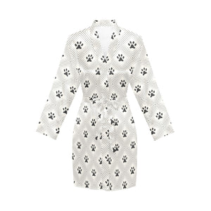 Dog Paws Pattern Print Design 03 Women's Long Sleeve Belted Night Robe