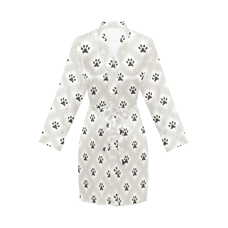 Dog Paws Pattern Print Design 03 Women's Long Sleeve Belted Night Robe