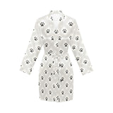 Dog Paws Pattern Print Design 03 Women's Long Sleeve Belted Night Robe