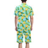 banana leaves banana design pattern Men's V-Neck Short Pajama Set