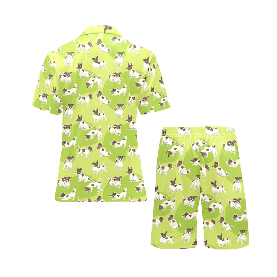 Jack Russel Pattern Print Design 01 Men's V-Neck Short Pajama Set
