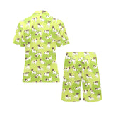 Jack Russel Pattern Print Design 01 Men's V-Neck Short Pajama Set