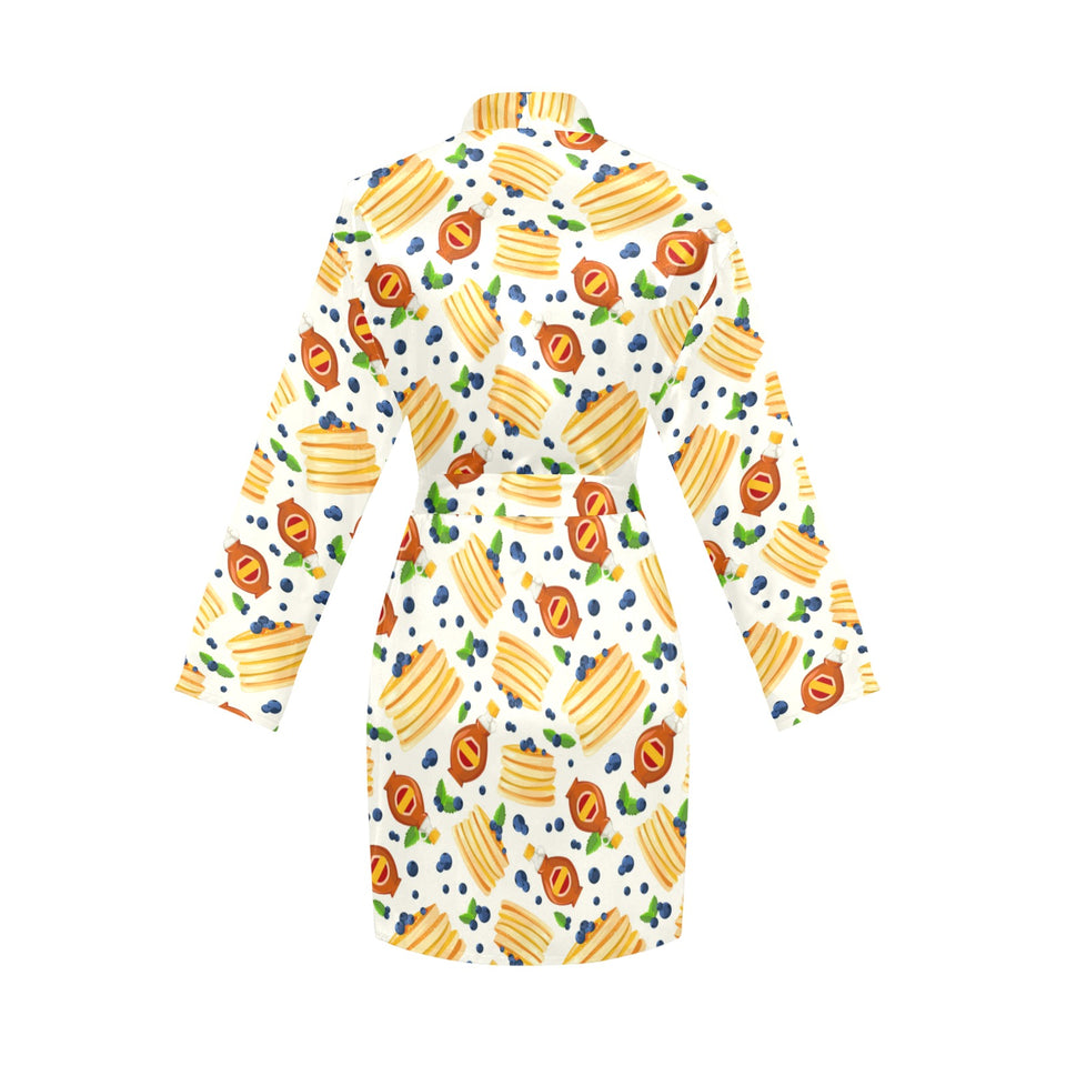 Pancake Pattern Print Design 02 Women's Long Sleeve Belted Night Robe