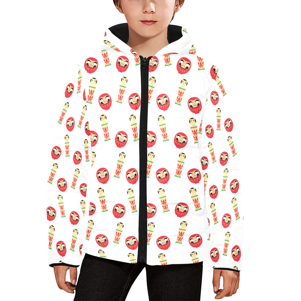 Daruma japanese wooden doll Kids' Boys' Girls' Padded Hooded Jacket