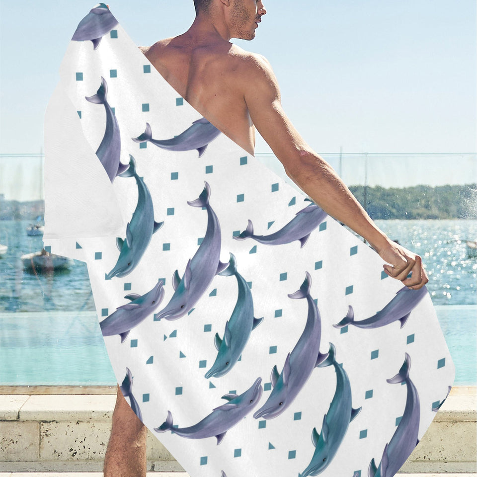 Dolphins pattern dotted background Beach Towel