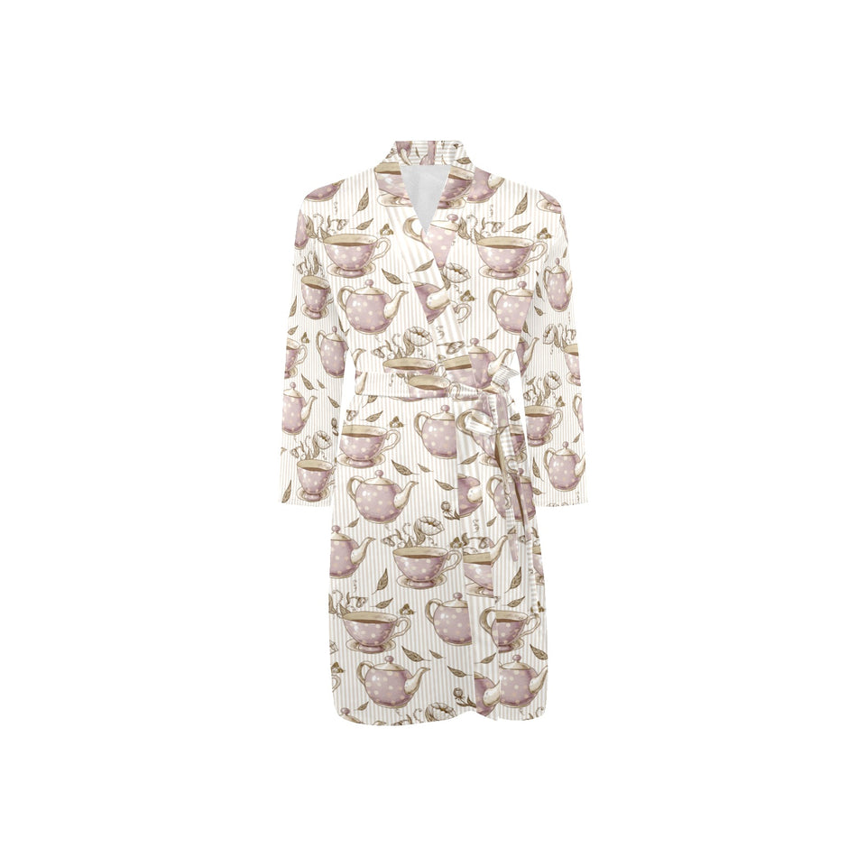 Tea pots Pattern Print Design 03 Men's Long Sleeve Belted Night Robe