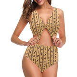 Egypt Hieroglyphics Pattern Print Design 02 Chest Bowknot High Waisted Bikini Swimsuit