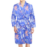 white bengal tigers pattern Men's Long Sleeve Belted Night Robe