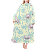 French bulldog hawaii blackground Blanket Robe with Sleeves