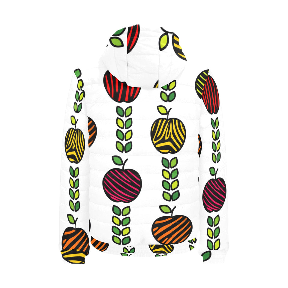 colorful apples leave zebra stripe Men's Padded Hooded Jacket