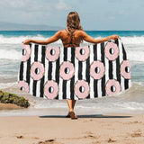 Donuts pink icing striped pattern Beach Towel