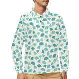 Green ginkgo leaves pattern Men's Long Sleeve Polo Shirt