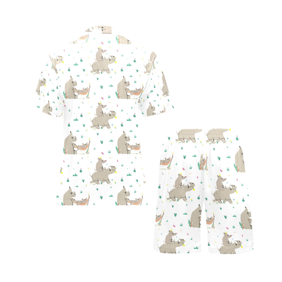 Cute Rhino pattern background Men's V-Neck Short Pajama Set