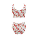 Lips Pattern Print Design 04 Chest Bowknot High Waisted Bikini Swimsuit