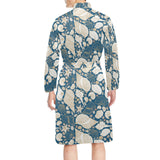 Sea turtle Polynesian Tribal design pattern Men's Long Sleeve Belted Night Robe