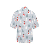 Snowman christmas  tree snow gray background Women's All Over Print Hawaiian Shirt