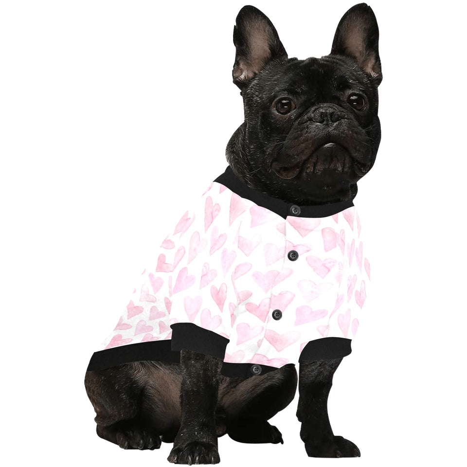 Watercolor pink heart pattern All Over Print Pet Dog Round Neck Fuzzy Shirt