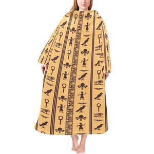 Egypt Hieroglyphics Pattern Print Design 02 Blanket Robe with Sleeves