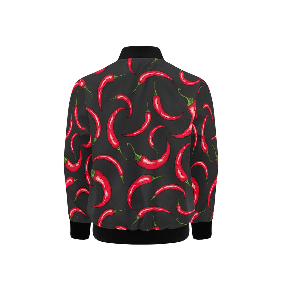 Chili peppers pattern black background Kids' Boys' Girls' Bomber Jacket