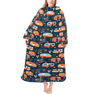 Camper Van Pattern Print Design 05 Blanket Robe with Sleeves