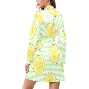 slice of lemon pattern Women's Long Sleeve Belted Night Robe