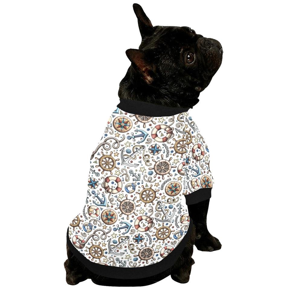 Cute nautical steering wheel anchor pattern All Over Print Pet Dog Round Neck Fuzzy Shirt
