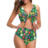Billiard Ball Pattern Print Design 02 Chest Bowknot High Waisted Bikini Swimsuit